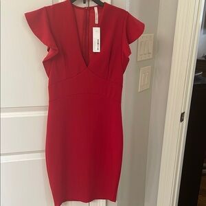Chocolate Red Ruffled Sheath Mini Dress